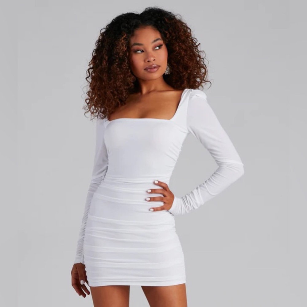 Windsor white dress- sheer sleeves
